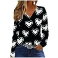 thumbnail image 2 of AUNVITO Women's Valentine's Day T-shirt Long Sleeve V-Neck Pullover with Print Casual and Trendy Loose Fit, 2 of 5