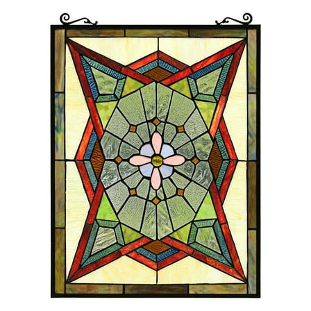 RADIANCE goods EMINENT Tiffany-Style Geometric Stained Glass Window Panel 25" Height