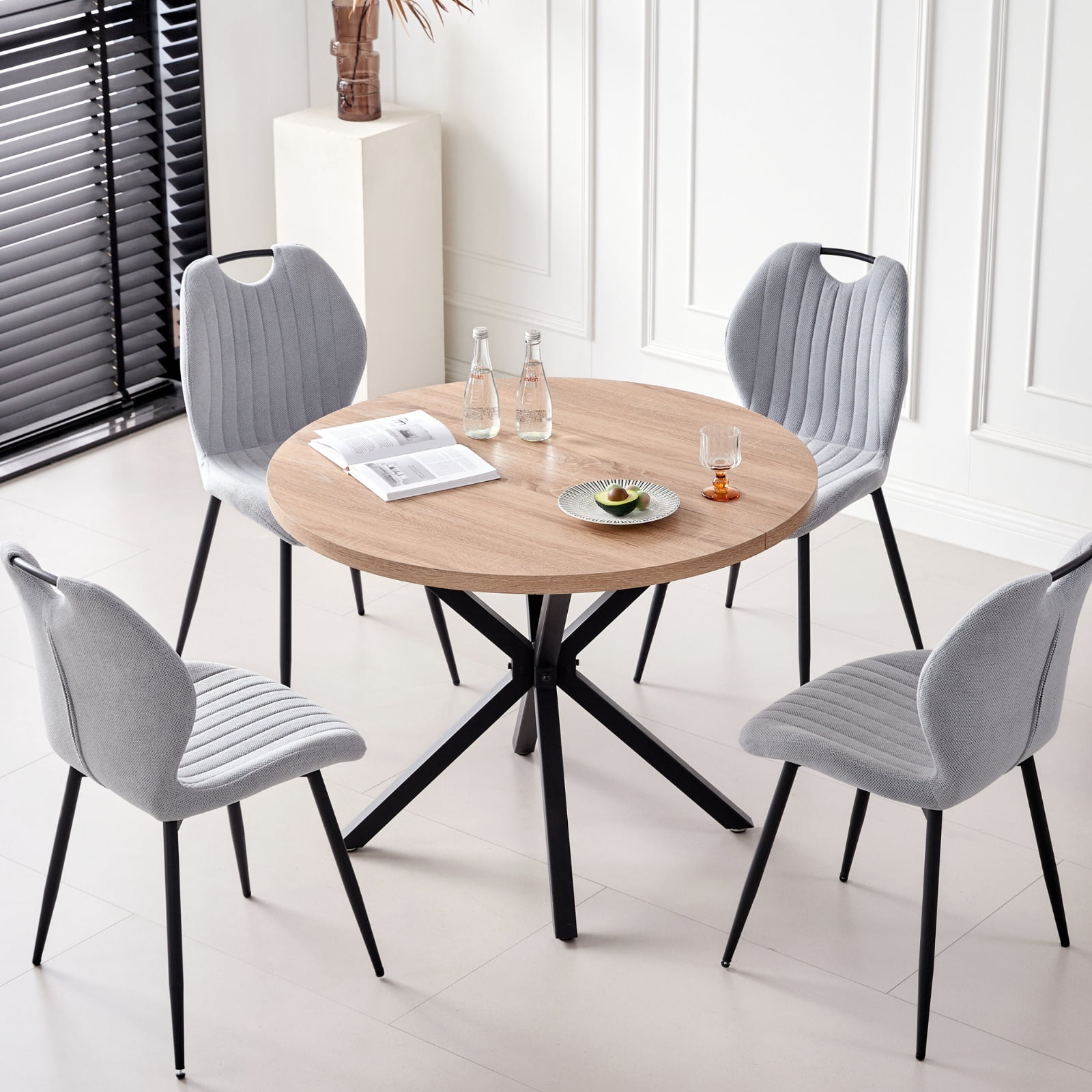 Dining Chairs Set of 4, Modern Upholstered Kitchen Chairs Scandi Living Room Fabric Wingback Side Chairs with Metal Legs, Gray