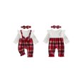 thumbnail image 2 of Cjfdfy Newborn Baby Girl Christmas Fall Clothes Set Christmas Plaid Striped Ruffle Long Sleeve Ribbed Jumpsuit Bow Headband Infant Cute Christmas Fall Winter Outfit 0-18 Months, 2 of 9