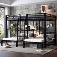 thumbnail image 4 of Harper & Bright Designs Triple Bunk Bed with Storage Shelves, Queen over Twin &Twin Metal Bunk Bed Frame with Storage Stairs for 3, Black, 4 of 11