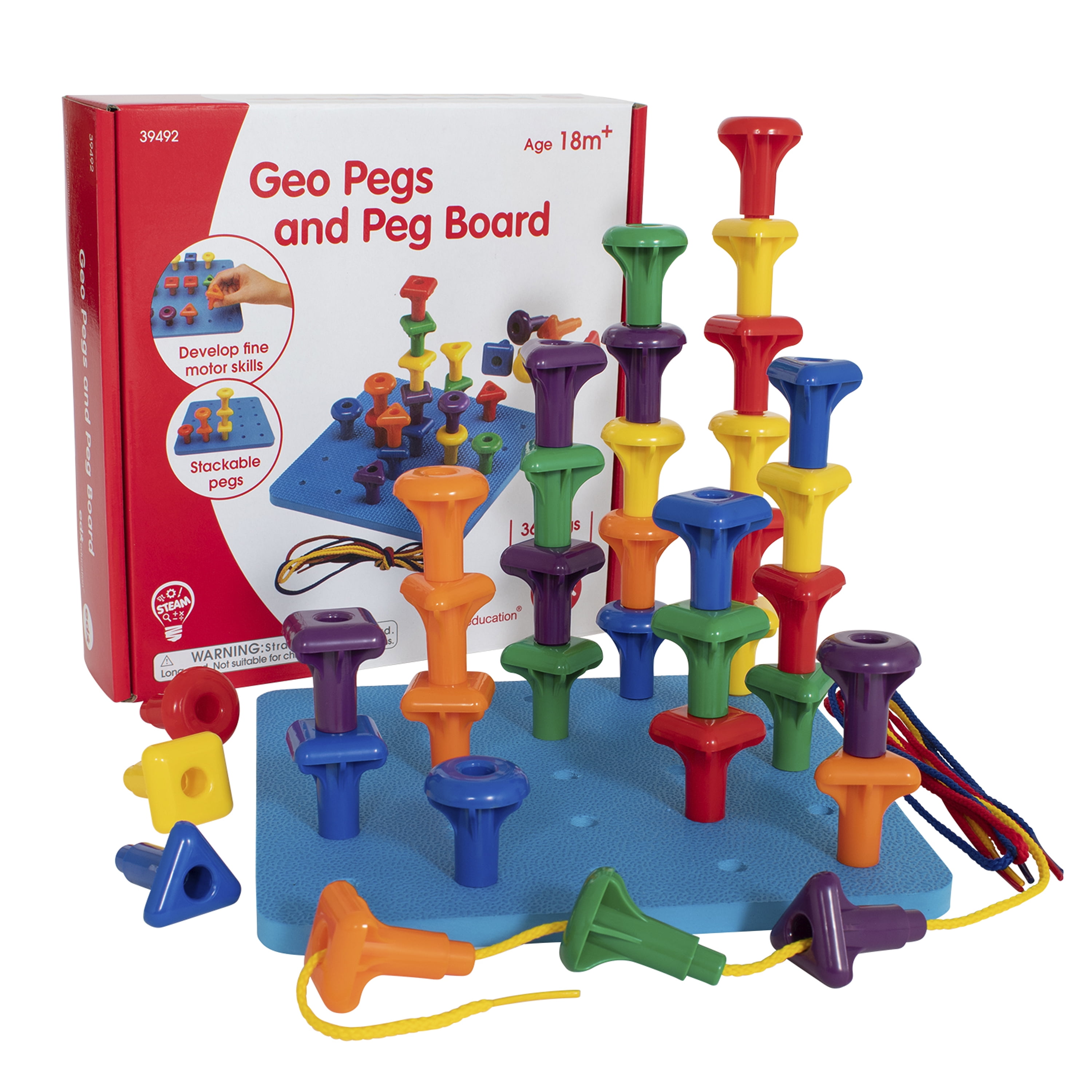 Edx Education Geo Pegs and Peg Board Set 36 Pegs in 3 Shapes and 6