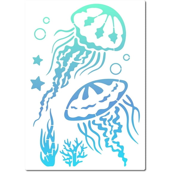 Jellyfish Stencil 30×21cm Marine Life Stencils Seaweed Ocean Theme Templates Reusable Sign Square Stencil Hollow Out Drawing Template