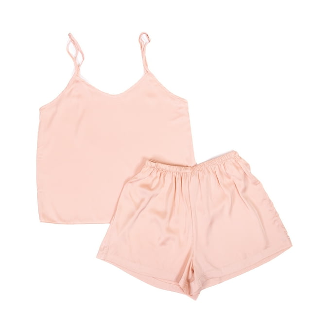 Women’s Cami 2 Piece Satin Sleepwear Short Set For Adults, Sizes Small To X-Large