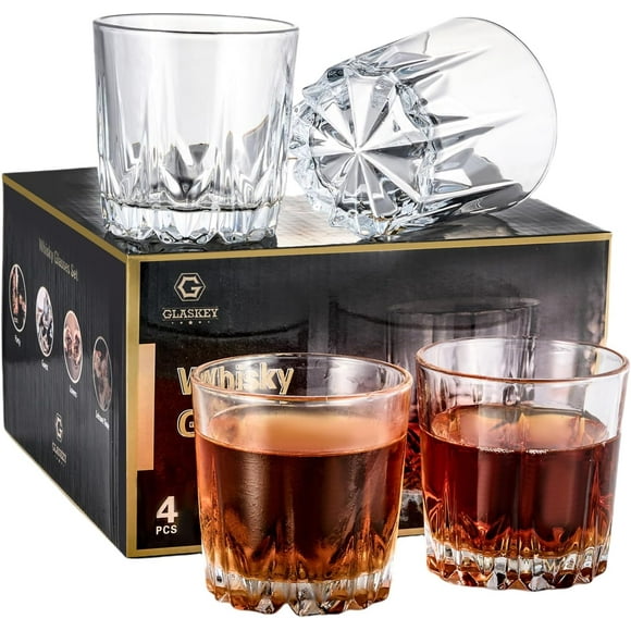 shiyou-Whiskey Glasses Set of 4,10oz/300ml Crystal Cocktail Glasses,Rocks Glass for Drinking Bourbon Scotch Cocktails Rum Cognac Vodka at Home Bar,Whisky Gifts for Men,Dad,Brother