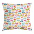 thumbnail image 1 of Cars Throw Pillow Cushion Cover, Lovely Drive on a Sunny Fun Summer Day Theme with Colorful Buses Trucks Exhaust Fumes, Decorative Square Accent Pillow Case, 18 X 18 Inches, Multicolor, by Ambesonne, 1 of 2