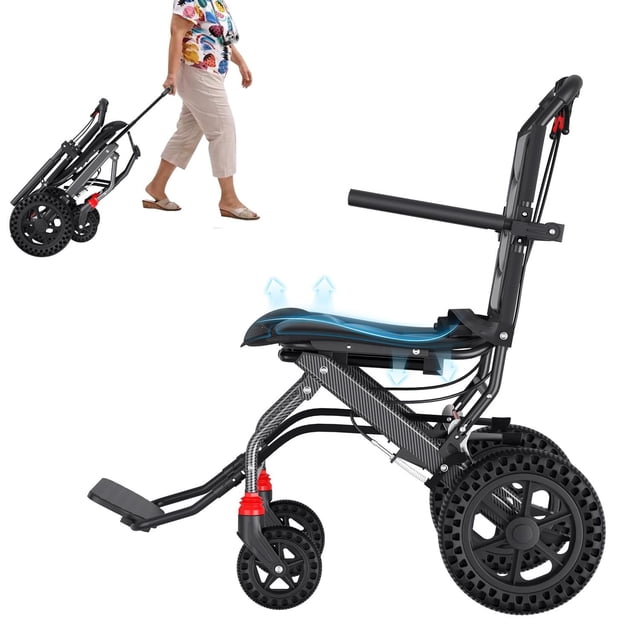 Silla de Ruedas de Transporte Hopelight Negra Ergonómica y Liviana para Personas Mayores y Adultos