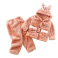 thumbnail image 3 of Toddler Girl Summer Pajamas Soft Flannel Hooded Long Sleeve Top and Pants Winter Warm Homewear Set Boys Clothes Orange 4-5 Years, 3 of 6