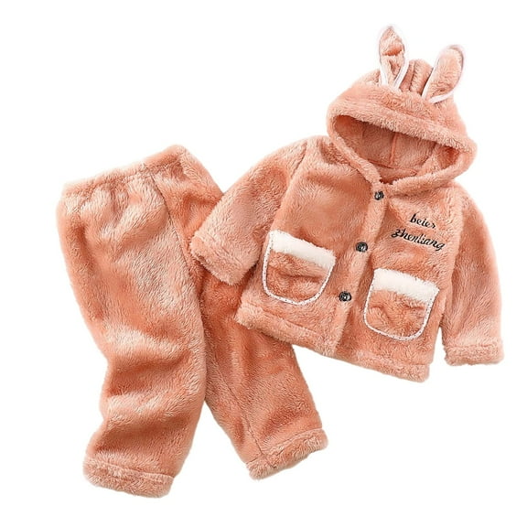 HNMKIU Soft Flannel Hooded Pajama Set Winter Warm Sleepwear Cozy Pants Toddler Pajamas for Girls Kids Youth Children 02_Orange,9-10 Years