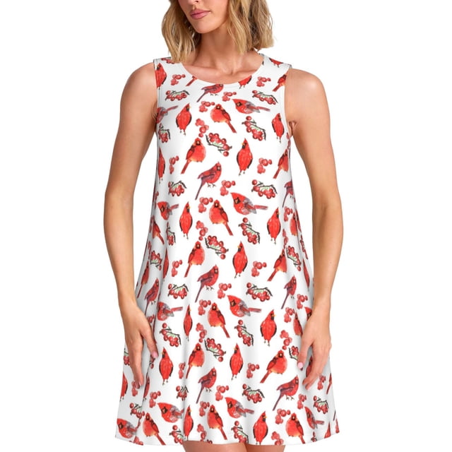 Disketp Red Birds para Vestido sin Mangas para Mujeres, Vestidos de Verano para Mujeres, Casual y Holgado para la Playa