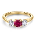 thumbnail image 3 of Gem Stone King 10K Yellow Gold Red Created Ruby and White Created Sapphire Engagement Ring for Women | 1.10 Cttw | Round 5MM | Gemstone July Birthstone | Size 7, 3 of 6