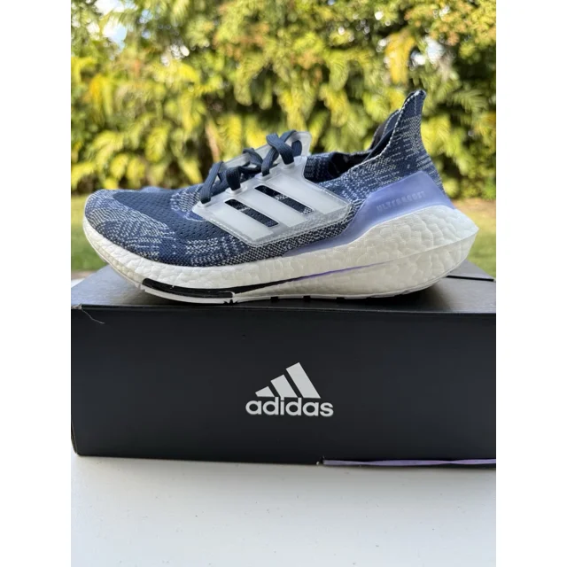 Adi-das UltraBoost 21 Blue White Athletic Running Shoes Sneakers Gradeschool 4.5