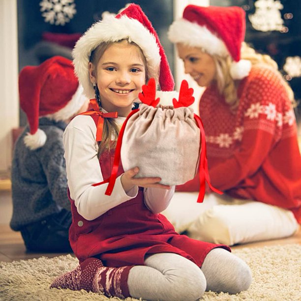 4 bolsas de regalo de Navidad con cordón de Navidad,material de terciopelo suave reutilizable, bolsas con cordón, bolsa de Navidad para fiesta de Navidad, decoraciones navideñas