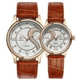 thumbnail image 1 of Reloj de cuarzo para mujer, relojes para mujer Tiannbu de cuero, relojes de pulsera románticos de moda para parejas, 2 piezas, collar de perlas, 1 of 3