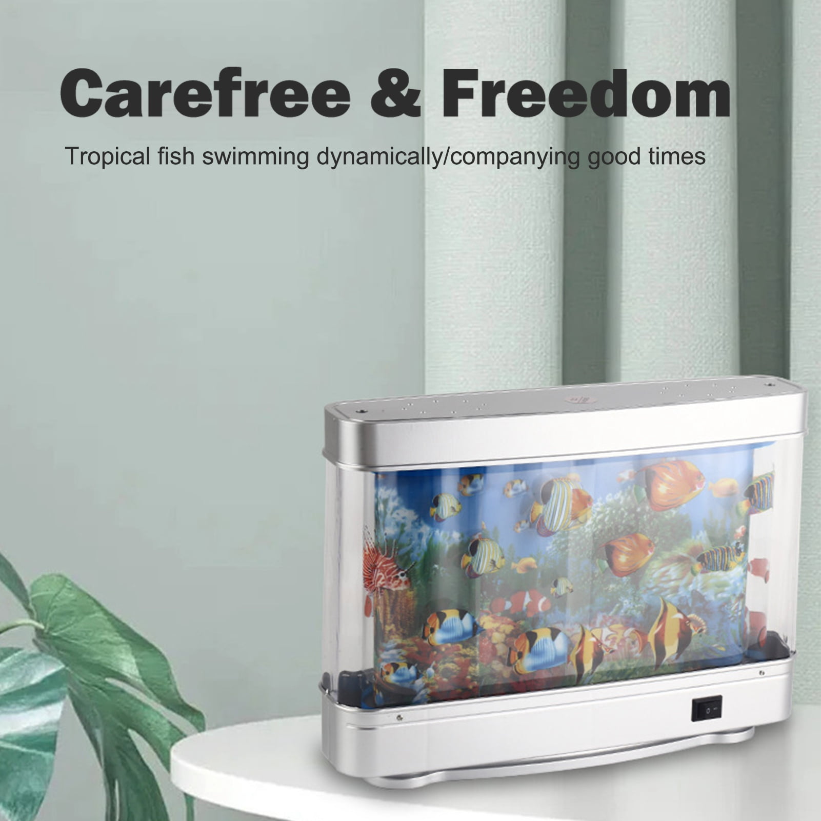 Cacagoo Fake Fish Tank Mini Aquarium,Artificial Tropical Fish Decorative,Fake Aquarium Decorative Lamp,Aquarium Lights Motion Lamp Night Light with Moving Fish,Gift for Kids