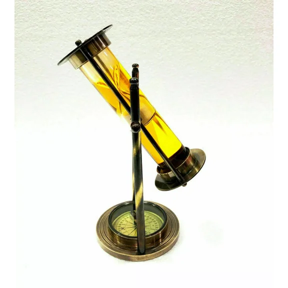 Antique Revolving Yellow Liquid White Sand Timer 9"Antique Solid Brass Hourglass