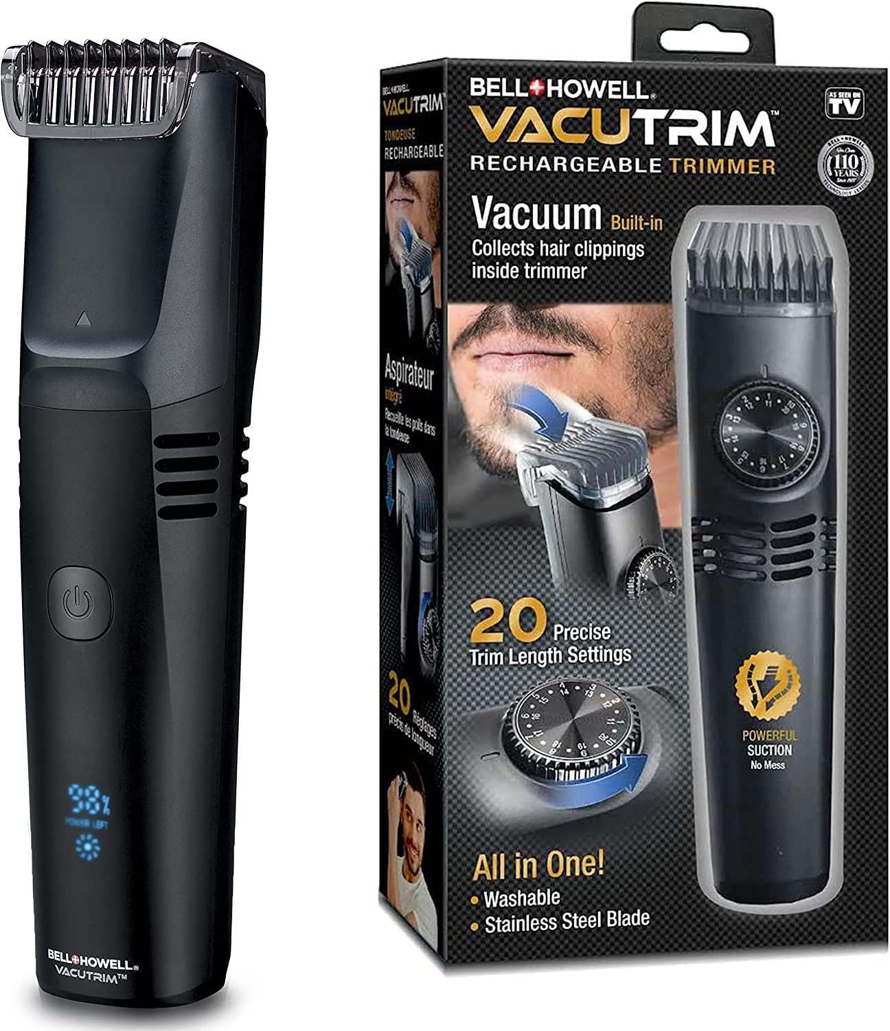 Vacutrim Deluxe Titanium Blade Cordless Hair Trimmer with LED Battery  Display As Seen on TV Professional Vacuum Powerful Suction Rechargeable  Shaver for Men Beard Mustache Sideburn Body 
