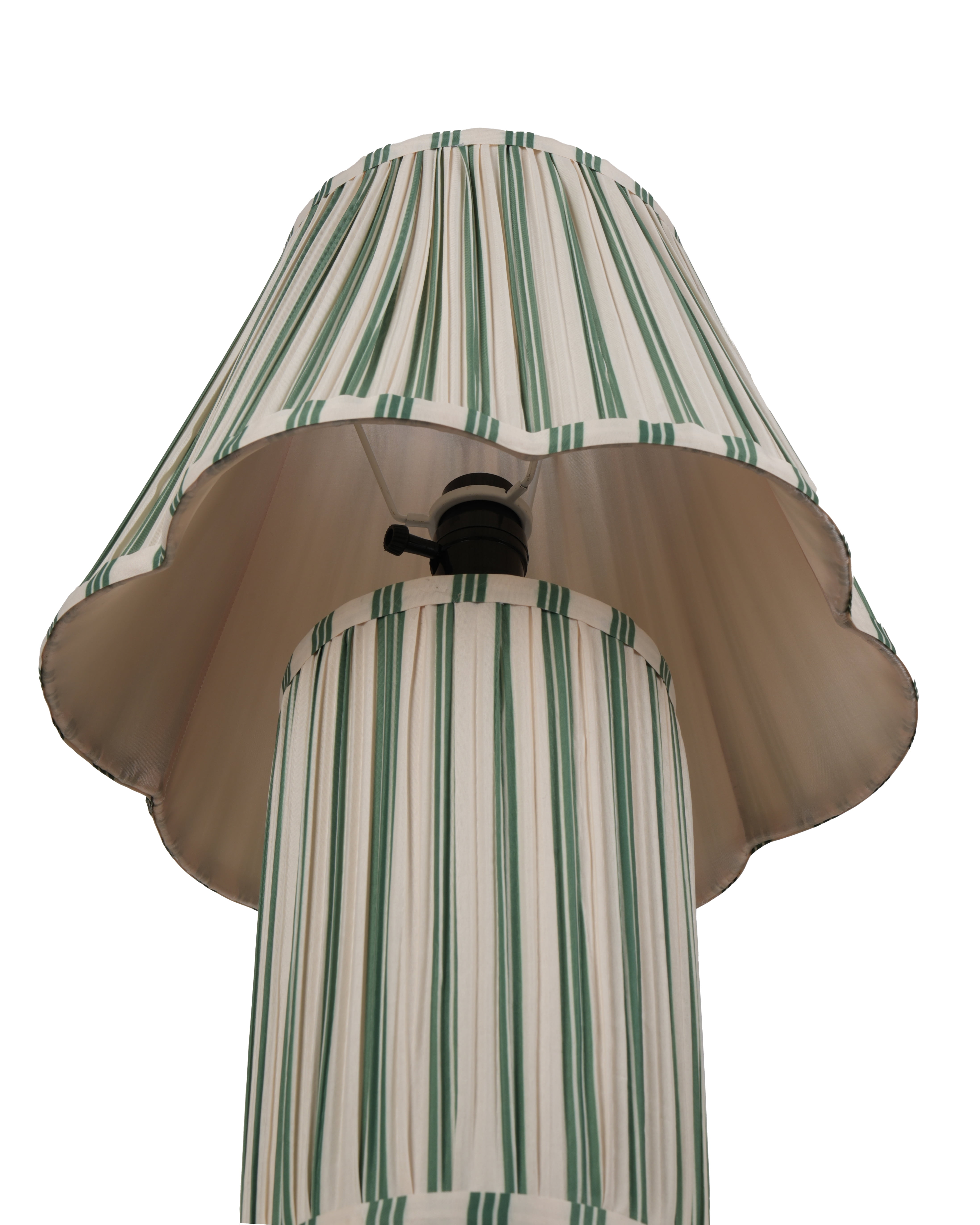 Beautiful 19 in Cabana Stripe Fabric Table Lamp with Scalloped Shade, Green and Arctic White