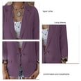 thumbnail image 3 of Blazer Con Parte Delantera Abierta Para Mujer, Fibra De Poliéster, Transpirable, Suelto, De Color Sólido, Con Puños De Leopardo, Con Solapa, Manga Larga, Bolsillos Laterales ANGGREK Púrpura S, 3 of 5
