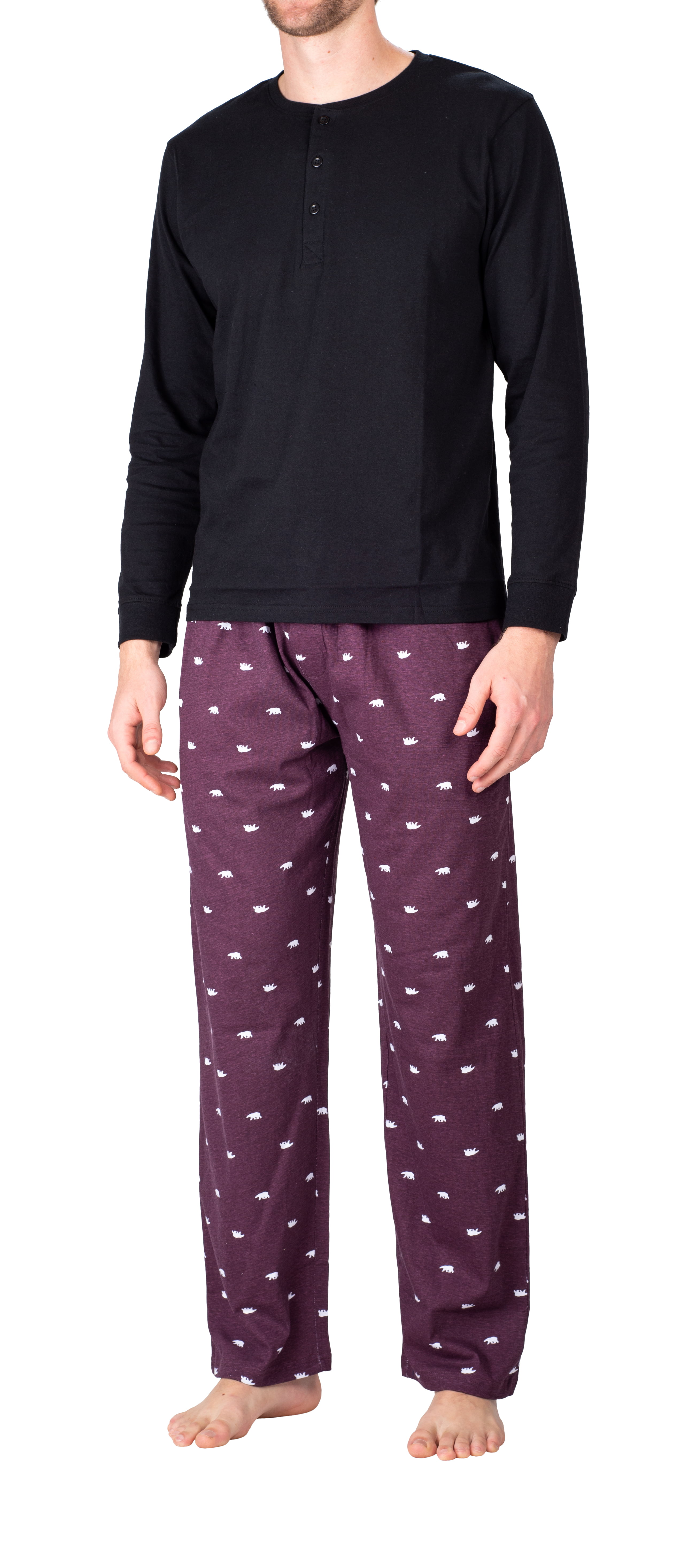 SLEEPHERO Men’s Pyjama Set Pyjamas For Men 2 Piece PJ Set with Cotton Knit Men Pyjama Pants and Long Sleeve Henley T-Shirt 