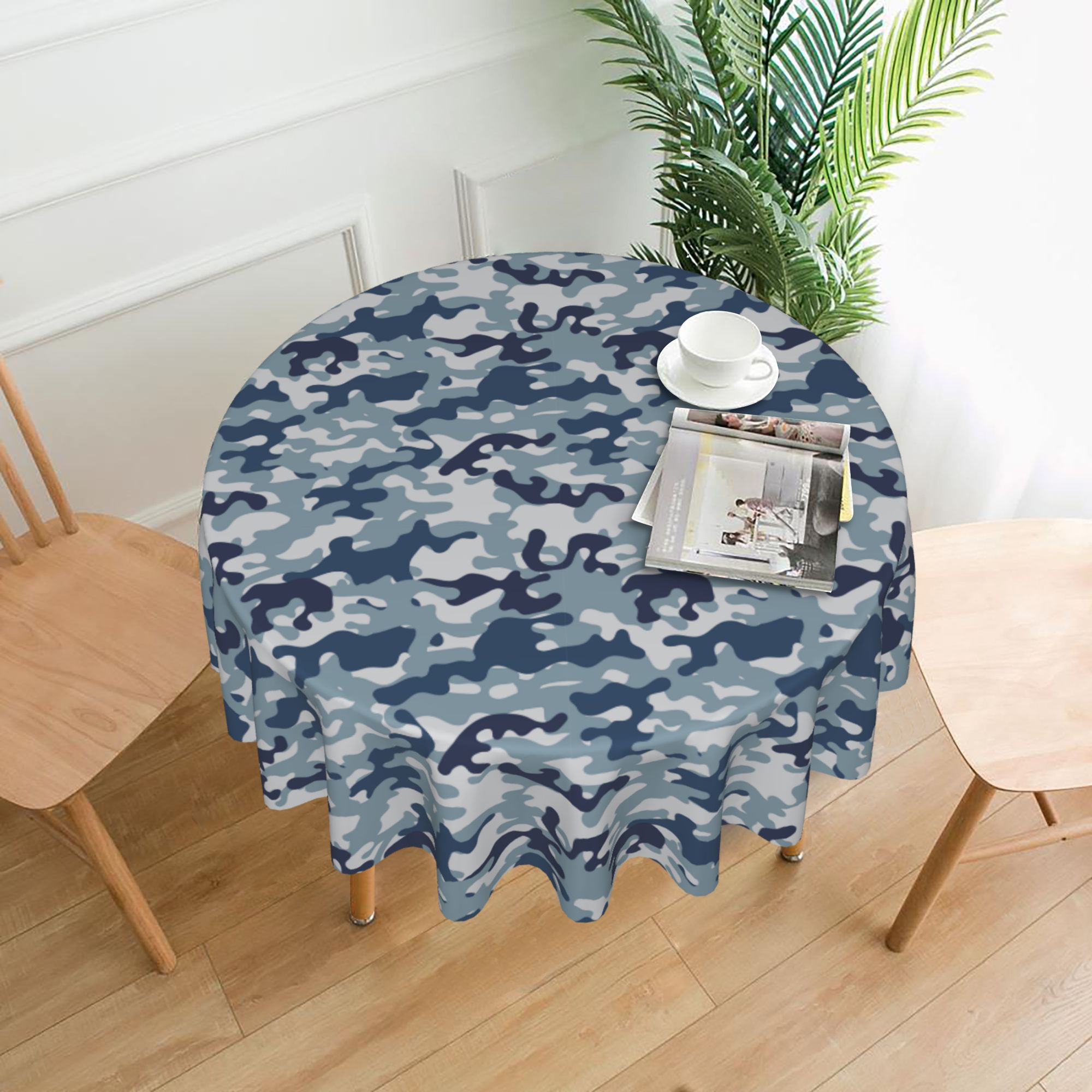 ZICANCN Round Table Cloths 60 Inch, Geometric Blue Camouflage Table