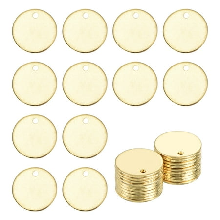 Uxcell 20Pcs Stainless Steel Blank Stamping Tag Engraved Stainless Steel Round Charm Pendant with Holes 15mm/0.59  Gold Jewelry Making Earring