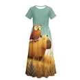 thumbnail image 5 of Uourmeti Girl's Dress Funny Owl Capybara Print Crew Neck Short Sleeve Maxi Long Dress with Pockets Cute Flowy Holiday Outfits, Size 13-14 Years, 5 of 7
