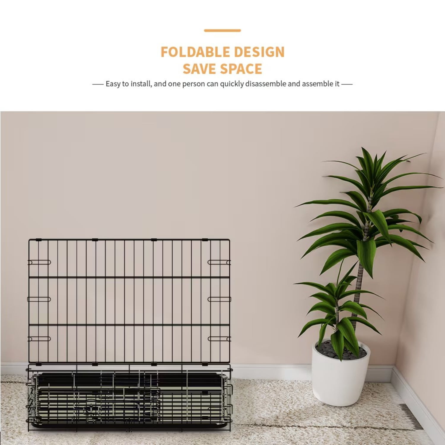 30" Dog Crate, Folding Metal Wire Dog Cage with Double Door & Double Lock, Portable Pet Crate Kennel for Small Medium Dogs Cats Rabbits, Black