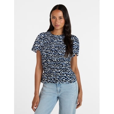 Time and Tru Women's Smocked Top with Short Puff Sleeves, Sizes XS-XXXL