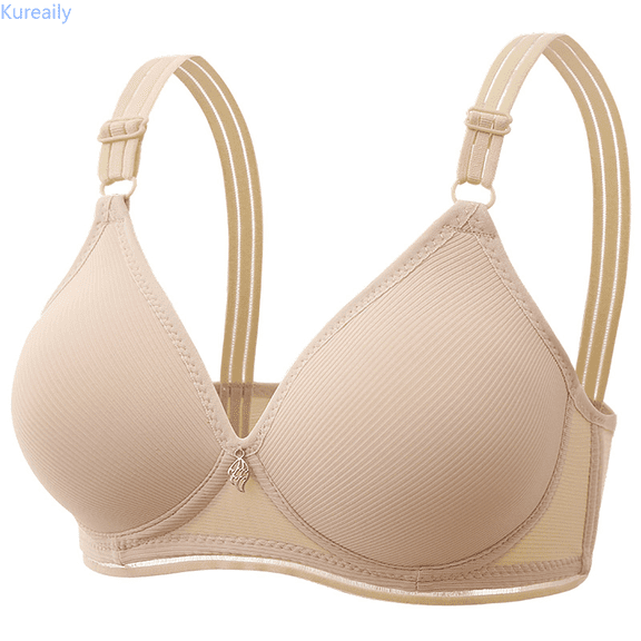 Kureaily Women's Comfortable Thin Chest Show Small Gathered Breathable Comfortable No Steel Ring Uphold Anti Drop Bra Padded Bras