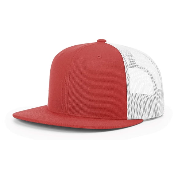 Richardson Unisex 511 Flatbill Trucker Adjustable Snapback Baseball Cap, Red/White, One Size Fits Most