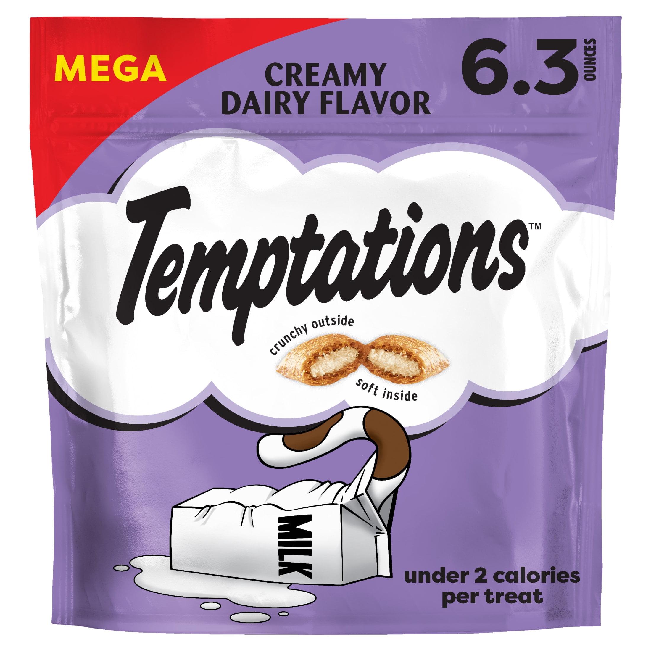 (6 pack) Temptations Classic Crunchy and Soft Cat Treats, Creamy Dairy Flavor, 6.3 oz. Pouch