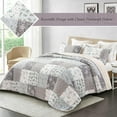 thumbnail image 5 of Whale Flotilla Reversible Patchwork Quilt Set King Size, Lightweight Boho Printed Bedspreads Coverlets Quilts Bedding Set with 2 Pillow Shams for All Seasons, Light Grey, 5 of 7