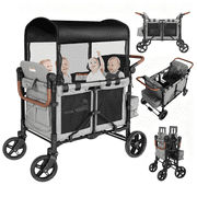 Touheart Wagon Stroller for 4 Kids with Adjustable Canopy, 5-Point Harnesses, Removable Seats, Gray