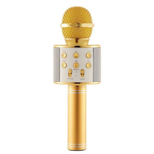 Bluetooth Singing Microphone Wireless Handheld Smartpnone Speaker Mic for Home KTV Outdoor Party Gold
