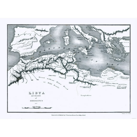 Historic Map - Libya Herodotus - Oxford 1828 - Vintage Wall Art