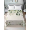 thumbnail image 2 of Full Size Flat Sheet Only, Green Eucalyptus Soft Brushed Microfiber Bed Sheets, Vintage Leaves Flower Spring Summer Hotel Quality Breathable Bedding Top Sheet, Easy Care, 81"x96", 2 of 9