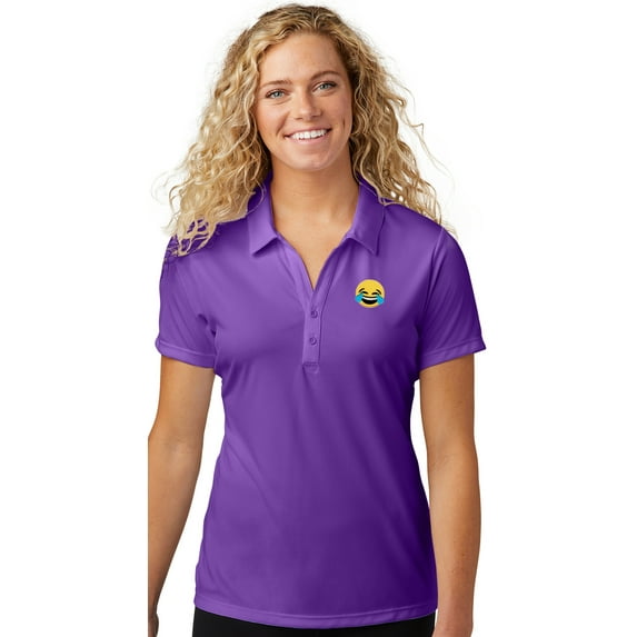 Womens Laughing Tears Emoji LMFAO Polo Shirt, Medium Purple