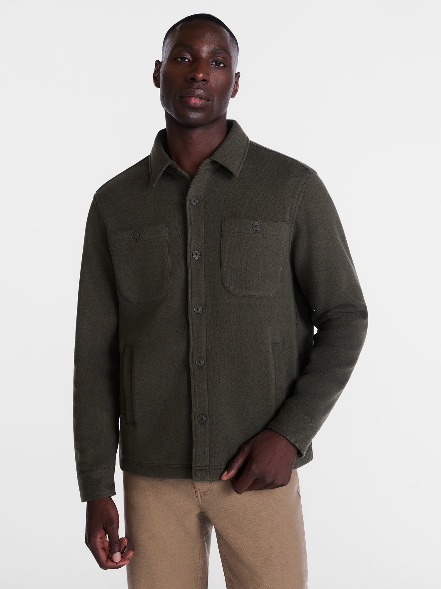 George Men's and Big Men's Fleece Knit Shirt Jacket with Long Sleeves, Sizes S-3XL