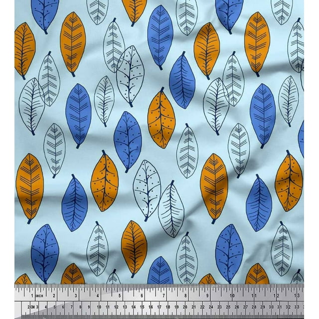 Soimoi Poly Georgette Fabric Leaves Block Decor Fabric Printed Yard 42 Inch Wide