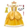 thumbnail image 1 of Vestido de princesa Bella de Disney, disfraz de Cosplay para niñas, disfraz de fiesta de cumpleaños de Halloween para niños, vestido de La Bella y la Bestia, ropa 6T (etiqueta 130) Gao Jinjia LED, 1 of 2