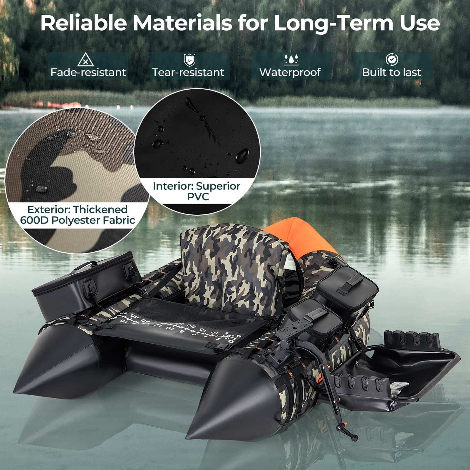 Costway Inflatable Fishing Float Tube Portable Fishing Boat with 3 Detachable Storage Boxes Camouflage