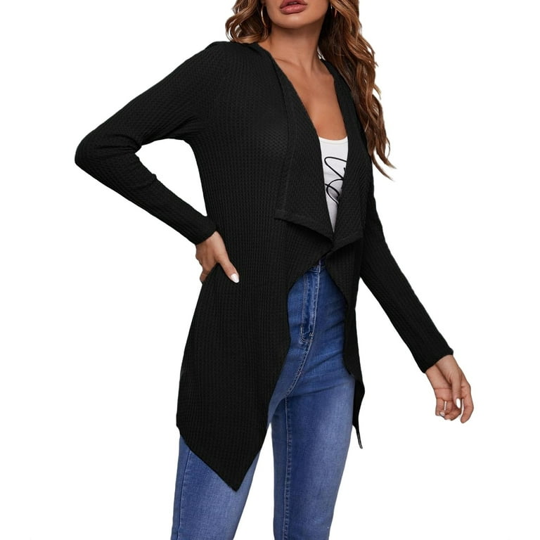 Womens black top waterfall cardigan
