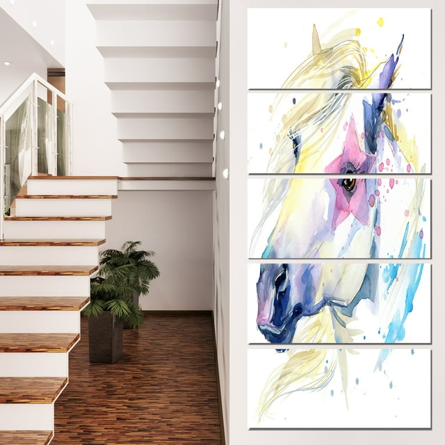 Horse Illustration with Splash - Animal Canvas Art Print