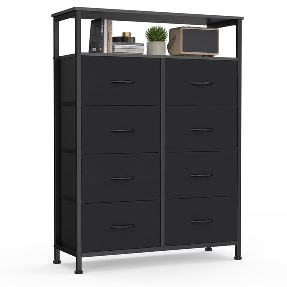 edx 8 Drawers Fabric Dresser, Clothes Storing, Storage Tower Organizer TV Stand, for Bedrooms, Wardrobes, Entryways, and Living Rooms, Black