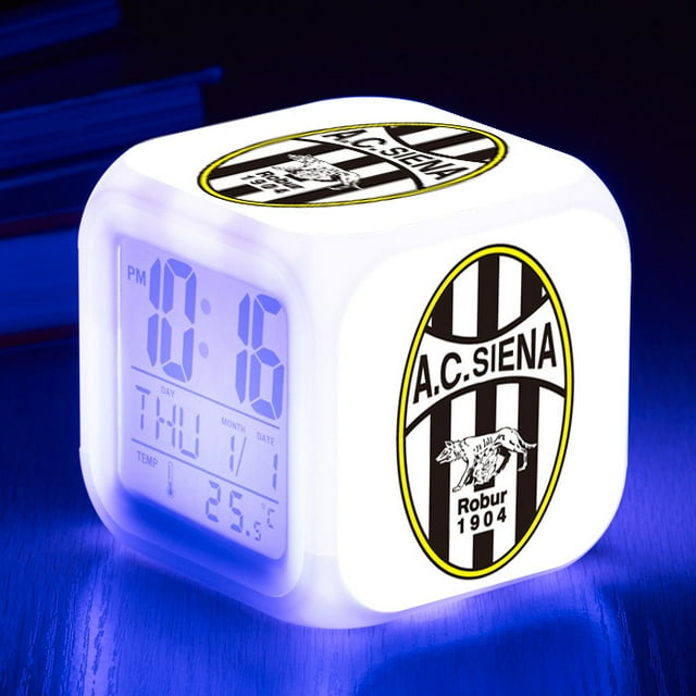 Réveil logo de l'Équipe de football Série B Italienne, Réveil Carré à Changement de Couleur Sept Couleurs, mini Réveil à LED
