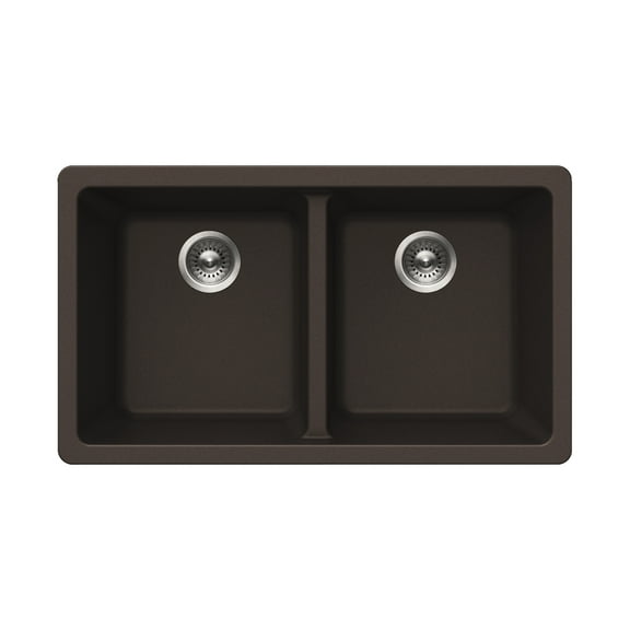 Houzer Quartztone 31 in Mocha Granite Composite Undermount 50/50 Double Bowl Kitchen Sink - M-300U MOCHA