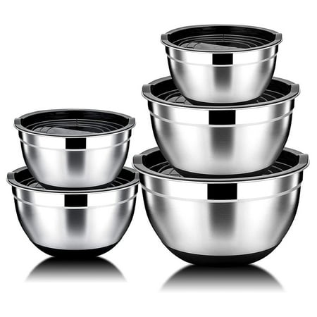 

5 Pcs Mixing Bowl Stainless Steel Salad Bowl with Airtight Lid&Non-Slip Base Serving Bowl for Kitchen Cooking Baking Etc