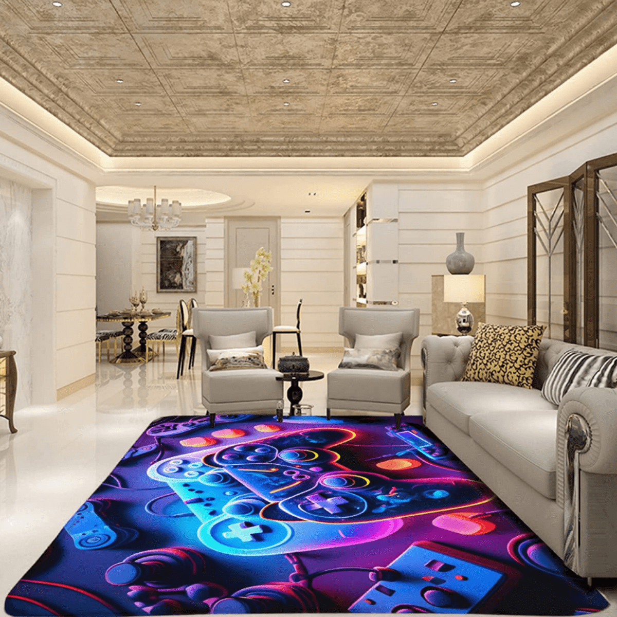 Gaming Rug for Boys Bedroom, Video Game Carpet with Gaming Theme Design