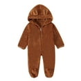 thumbnail image 4 of 2 PCS Newborn Fleece Jumpsuit Baby Girls Clothes Plush Footed Long Sleeve Rompers Onesies Pajamas Soft Boys Winter Outfits, Brown, 6 Months, 4 of 7